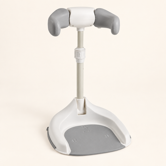 Soporte de ducha para bebé PequeDucha, ajustable y plegable, en blanco y gris