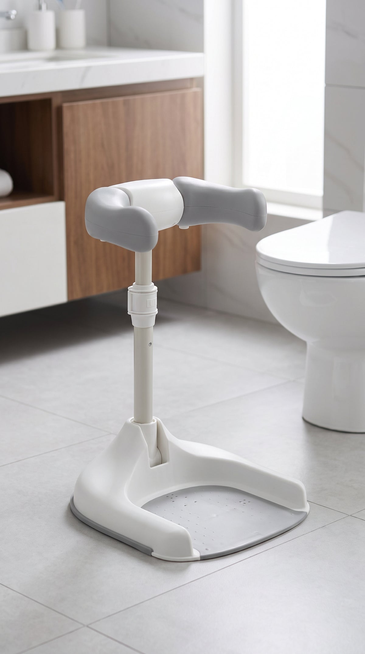 Soporte de ducha para bebé PequeDucha colocado en un cuarto de baño
